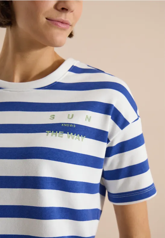 Gestreiftes Jersey-Shirt mit Wording