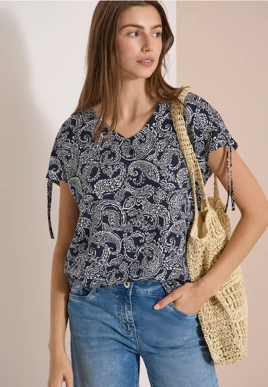 Paisley-Bluse mit Tunnelzug-Details