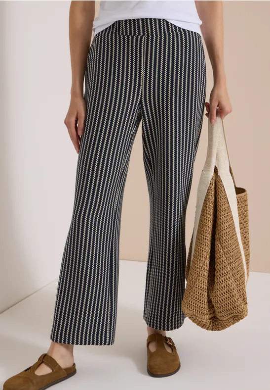 Gestreifte Wide-Leg-Hose in Strick-Optik