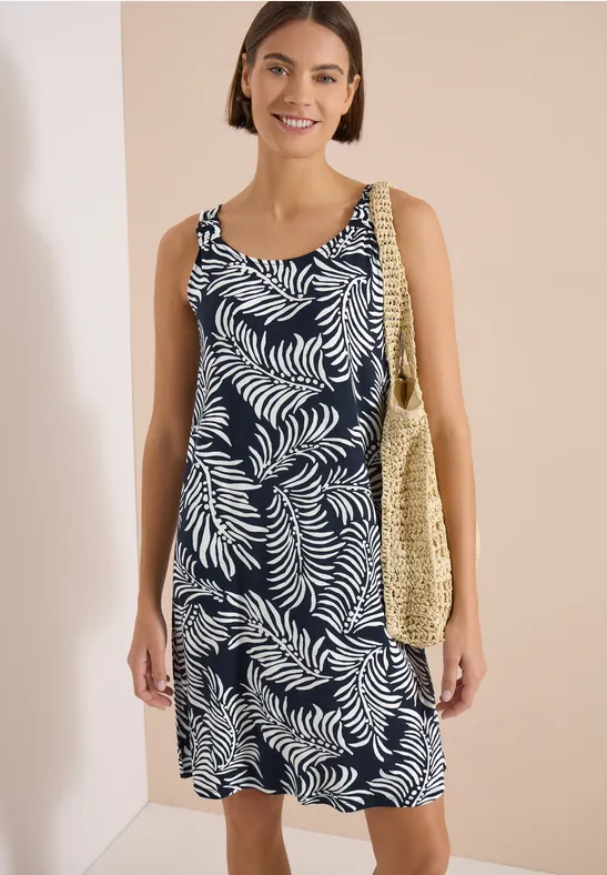 Jerseykleid mit Tropenprint und Knotendetails