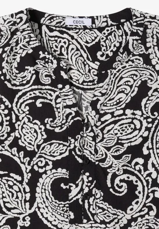 Paisleymuster-Tunika mit geschlitztem Ausschnitt