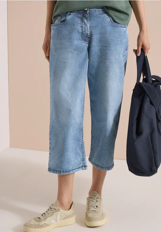 Gestreifte High Waist Wide Leg Jeans