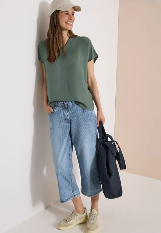 Gestreifte High Waist Wide Leg Jeans