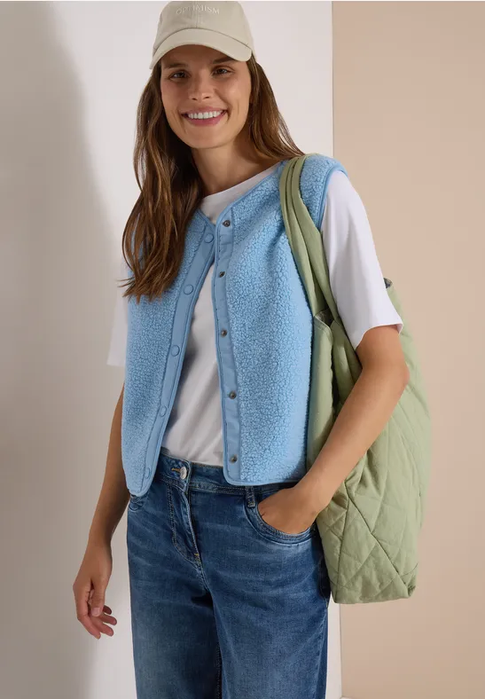 Gemütliche Teddy-Fleece-Weste mit Knöpfen