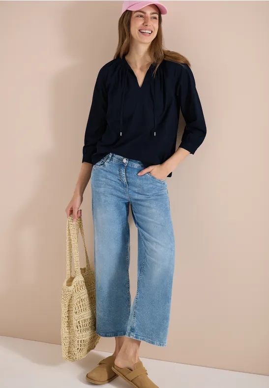 3/4-Arm-Bluse mit Split Neck