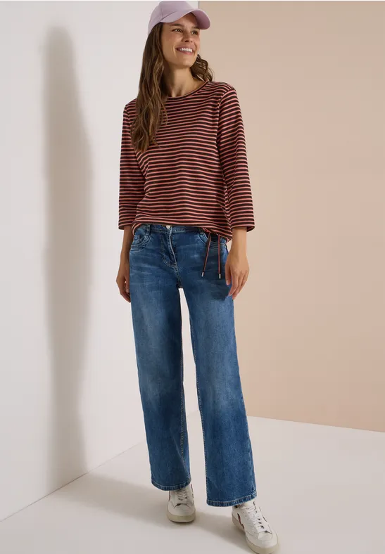 Gestreiftes 3/4-Arm Shirt mit Tunnelzug