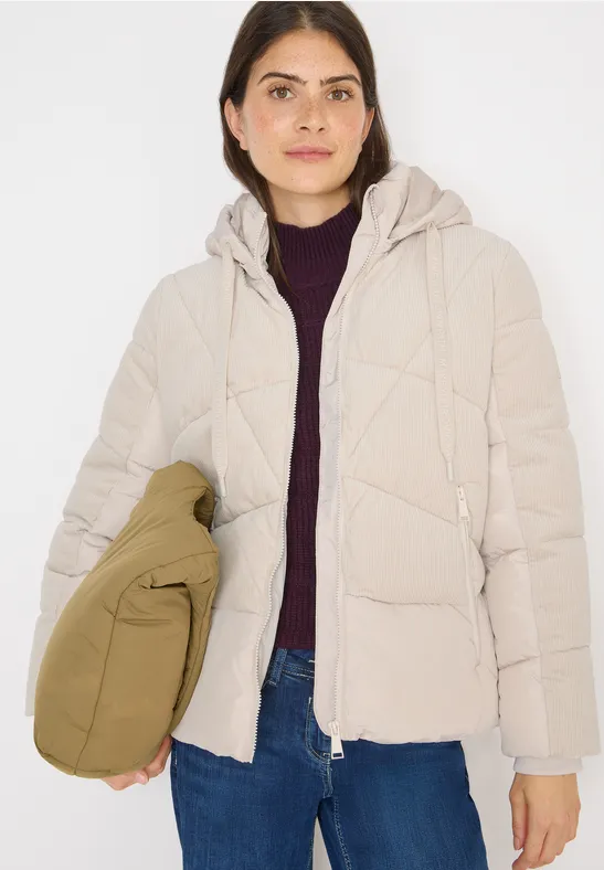 Gesteppte Pufferjacke mit Cord-Details