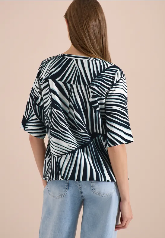 Grafische Bluse mit Blättermuster und Ausschnitt