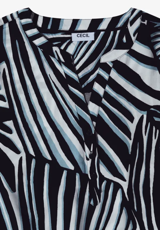 Grafische Bluse mit Blättermuster und Ausschnitt