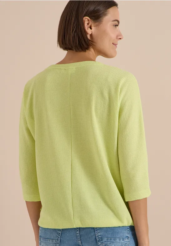 Waffelstruktur-Shirt mit U-Boot-Ausschnitt