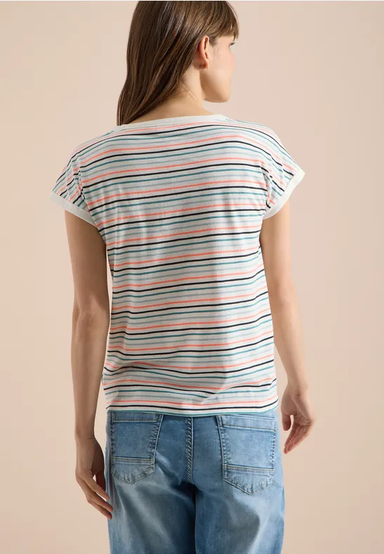 Gestreiftes T-Shirt mit U-Boot-Ausschnitt