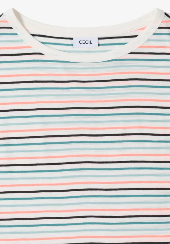 Gestreiftes T-Shirt mit U-Boot-Ausschnitt