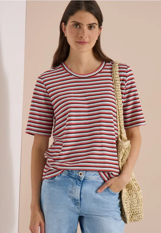 T-Shirt mit Struktur und Streifen