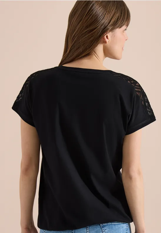 Shirt mit überschnittenen Schultern und Spitze