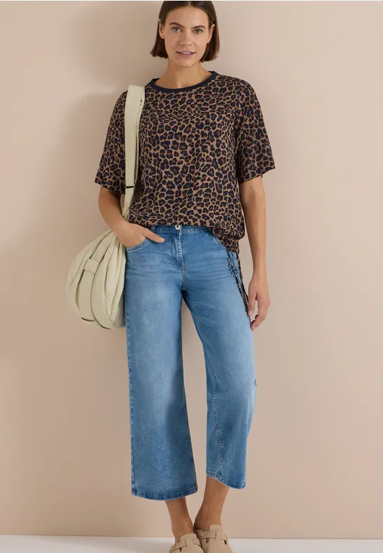 Kurzarm-Blusenshirt mit Leopardenmuster
