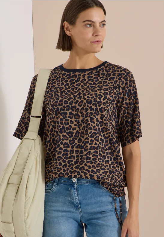 Kurzarm-Blusenshirt mit Leopardenmuster