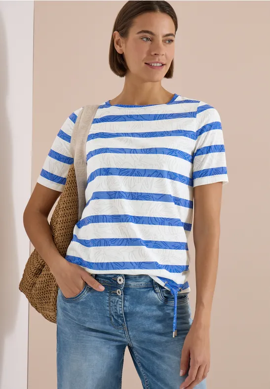 Gestreiftes Ausbrenner-T-Shirt mit Tunnelzug