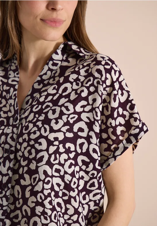 Leinenmix-Hemdbluse mit Leopardenmuster