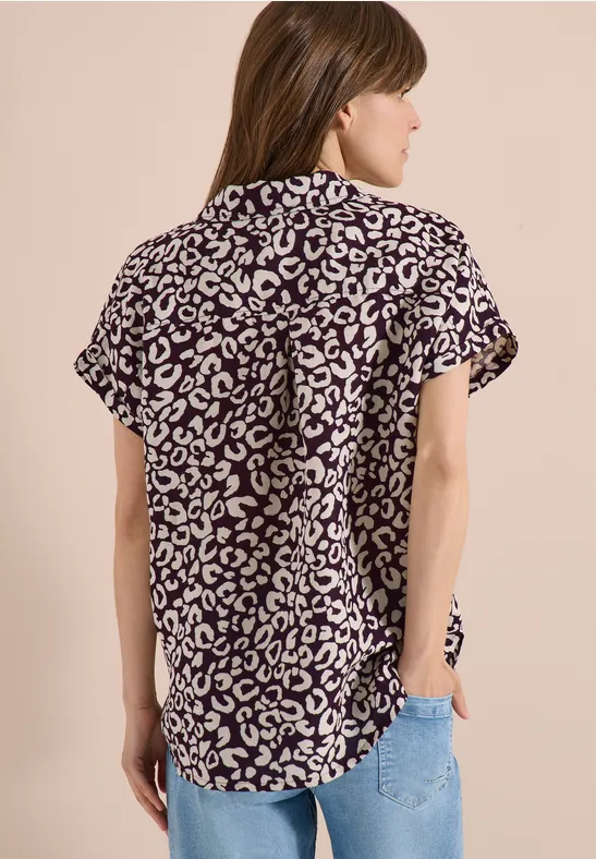 Leinenmix-Hemdbluse mit Leopardenmuster