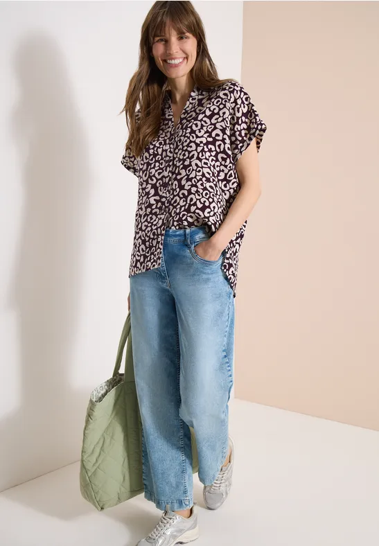 Leinenmix-Hemdbluse mit Leopardenmuster