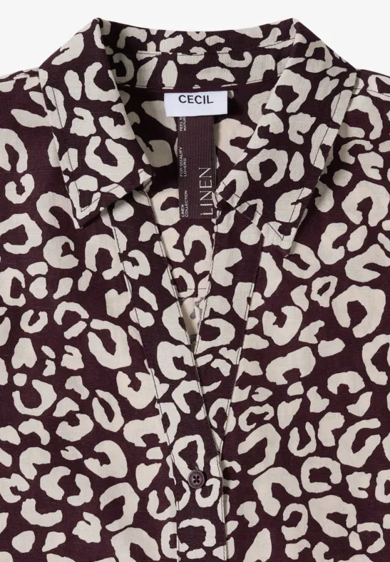 Leinenmix-Hemdbluse mit Leopardenmuster
