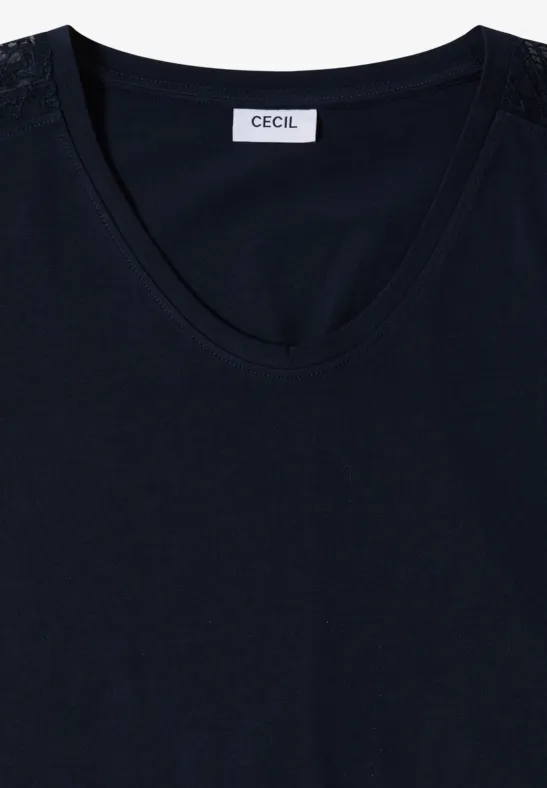 Shirt mit überschnittenen Schultern und Spitze