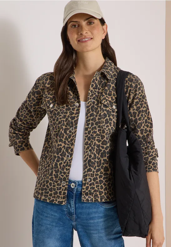 Denim-Overshirt mit Leoparden-Print