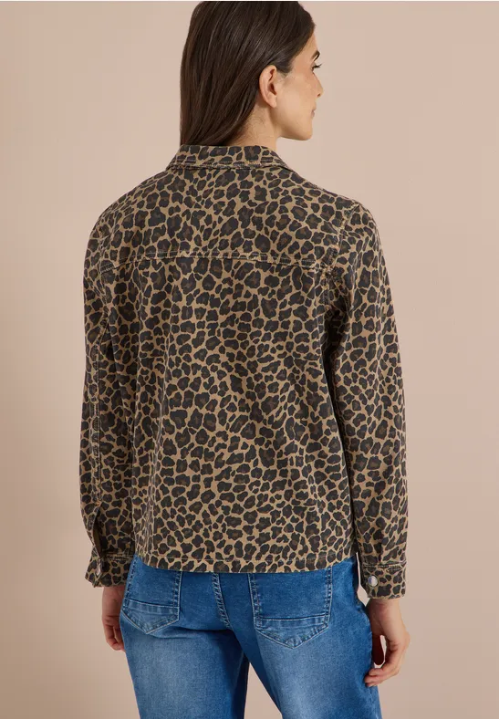 Denim-Overshirt mit Leoparden-Print