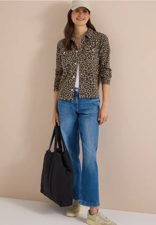 Denim-Overshirt mit Leoparden-Print
