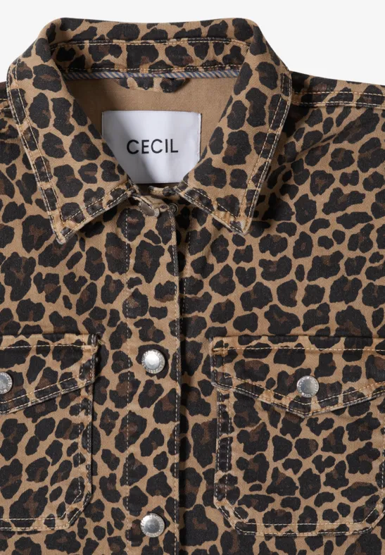 Denim-Overshirt mit Leoparden-Print