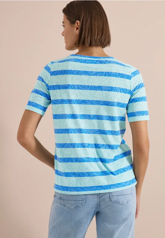 Gestreiftes Ausbrenner-Shirt mit Blumenmuster