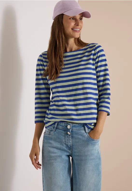 Gestreiftes Jersey-Shirt mit U-Boot-Ausschnitt