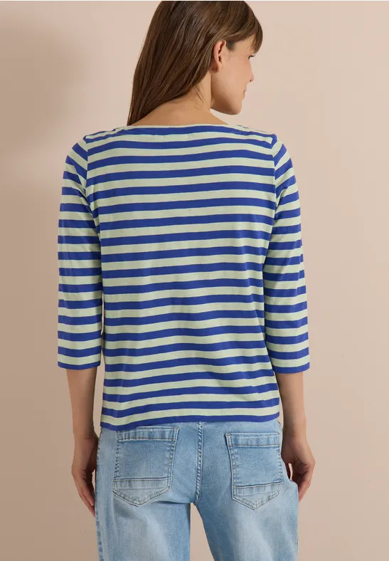 Gestreiftes Jersey-Shirt mit U-Boot-Ausschnitt