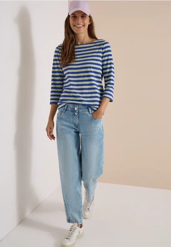 Gestreiftes Jersey-Shirt mit U-Boot-Ausschnitt