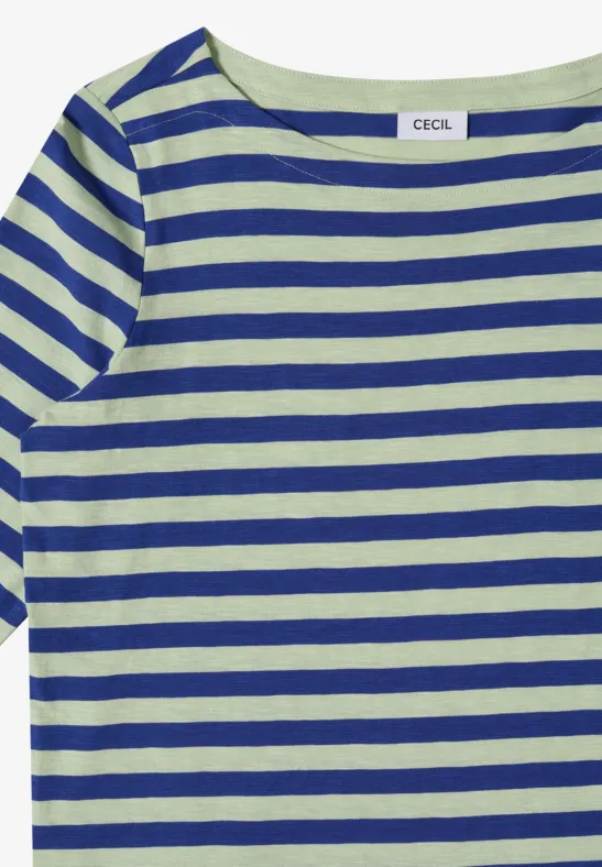 Gestreiftes Jersey-Shirt mit U-Boot-Ausschnitt