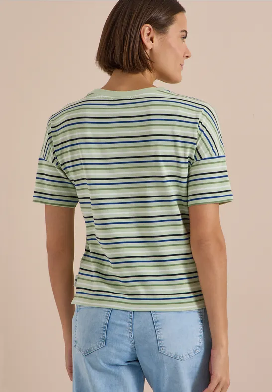 Gestreiftes Baumwollshirt mit U-Boot-Ausschnitt