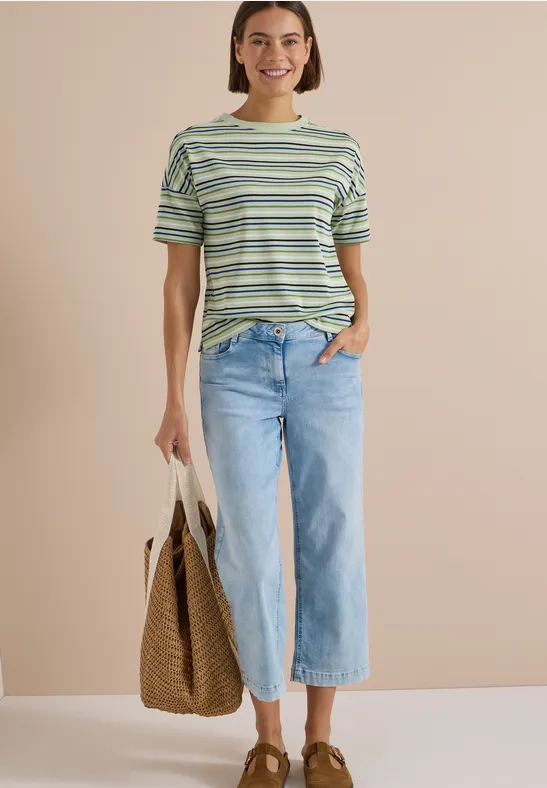 Gestreiftes Baumwollshirt mit U-Boot-Ausschnitt