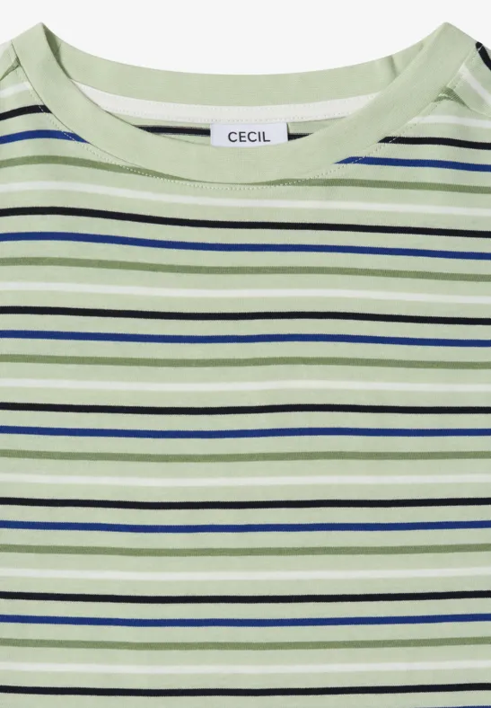 Gestreiftes Baumwollshirt mit U-Boot-Ausschnitt