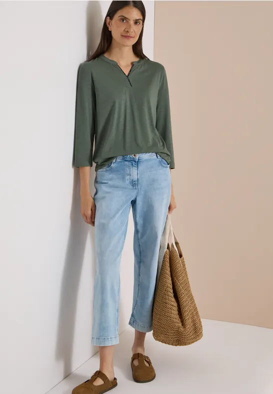 Lässiges Jersey-Top mit Split-Neck
