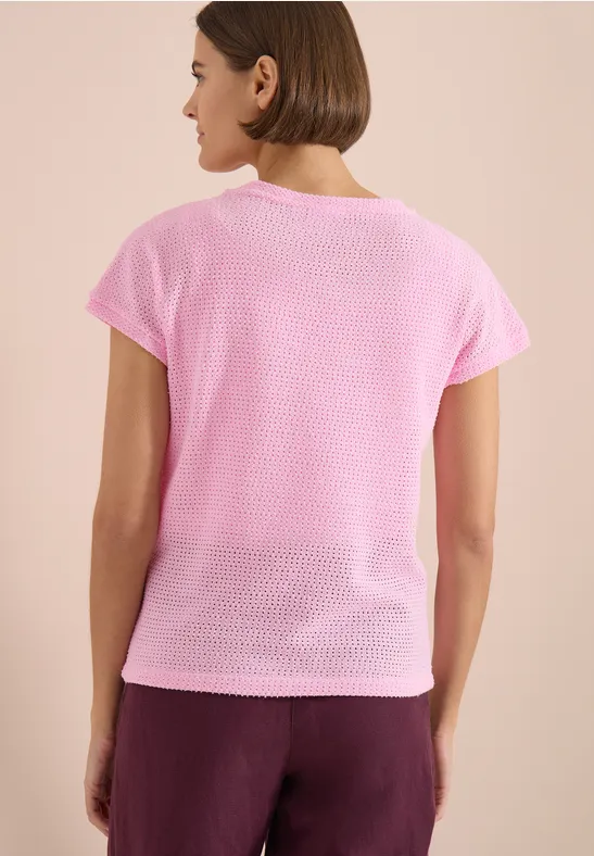 Strukturiertes Ajour-Strickshirt mit U-Boot-Ausschnitt