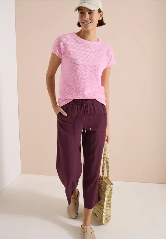Strukturiertes Ajour-Strickshirt mit U-Boot-Ausschnitt