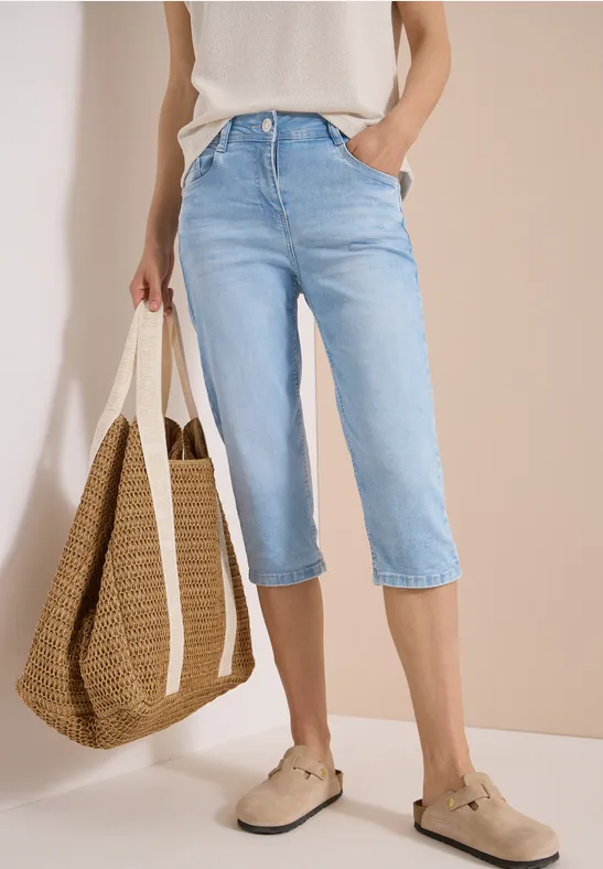 High Waist Slim Leg Capri-Jeans