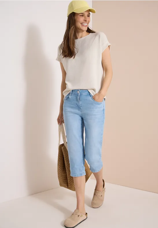 High Waist Slim Leg Capri-Jeans