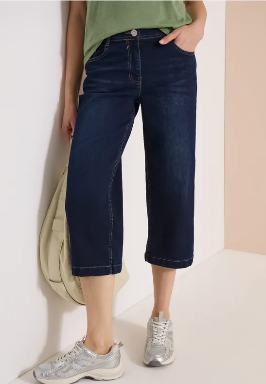 Loose Fit 3/4-Jeans mit weitem Bein