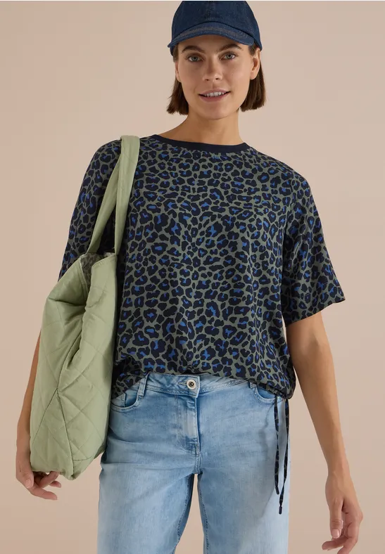 Kurzarm-Blusenshirt mit Leopardenmuster