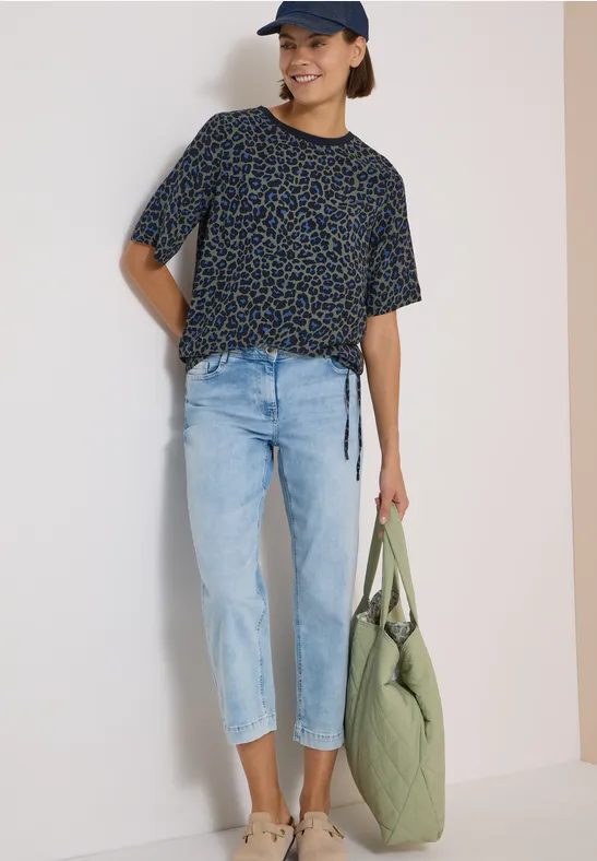 Kurzarm-Blusenshirt mit Leopardenmuster