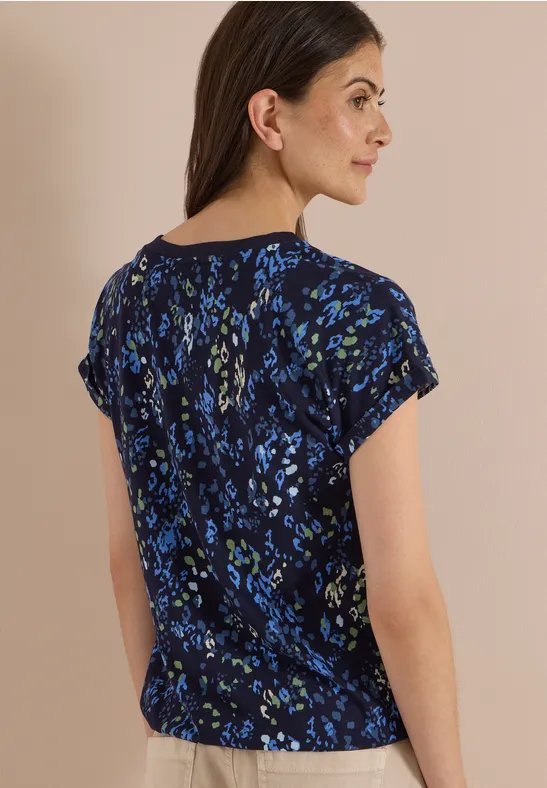 Gemustertes Tunika-Shirt mit Schlitz-Ausschnitt