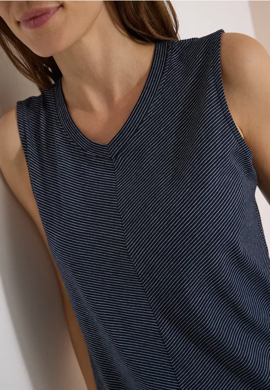 Gestreiftes Ärmelloses V-Neck Top