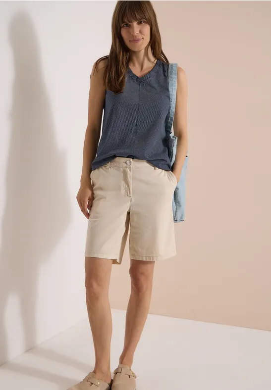 Gestreiftes Ärmelloses V-Neck Top