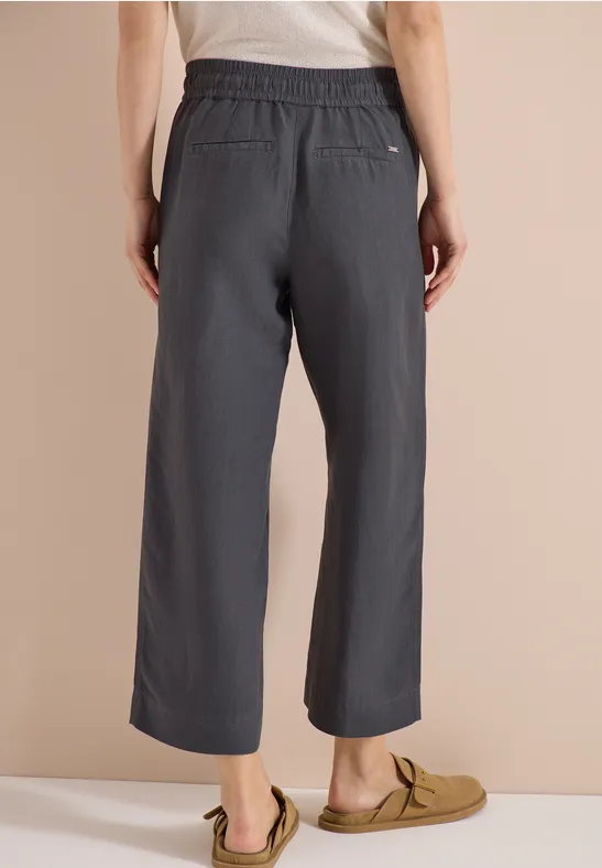 Weite Leinenmix-Hose mit Kordelzug